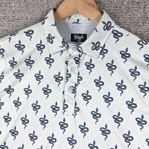 Waggle Golf Mens Snake Pattern Polo Shirt White Blue Size Medium Short Sleeve
